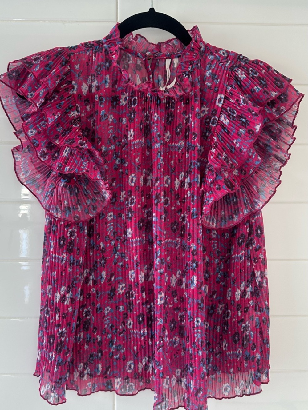 Anthropologie Frieda Pleated Ruffle Floral Top - Picture 3 of 8